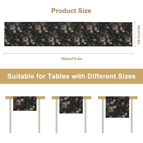Gothic Floral Table Runner, Vintage Garden Flower Black Witchy Farmhouse Coffee Table Center Decor for Home Kitchen Dining Patio Holiday Party Table Decorations 13x36 inches - color: Tr-witchy05, size: 13x36" Table Runner