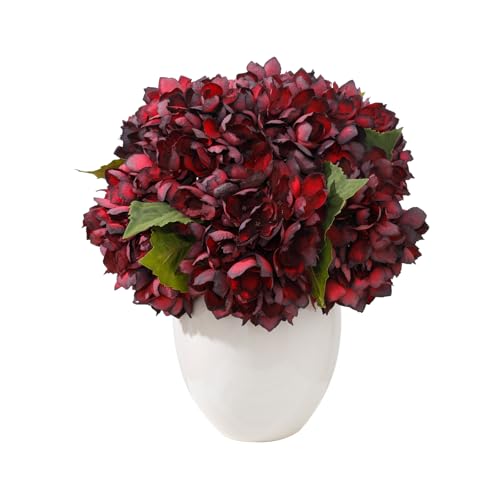 8PCS Lifelike Artificial Silk Hydrangea Flowers, Fake Hydrangea Flowers Bouquet with Stems, Full Faux Hydrangea for Home Decor Wedding Table Party Office Decor(Burgundy1) - color: Small-burgundy