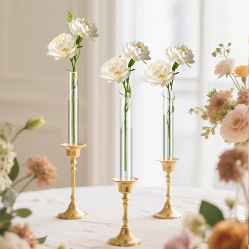 6 Pack 7.9” Acrylic Bud Vase — Cylinder Bud Vase for Taper Candlesticks, Flower Vase with Silicon Rubber Case Fits Candlestick Size 20-22mm, Perfect for Tablescapes, Weddings & Home Decor - size: 6 PC Solid