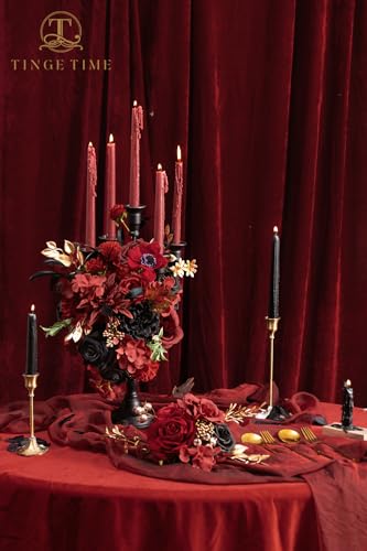 TINGE TIME Rose Artificial Flowers Combo, Fake Foam Roses with Stems for DIY Wedding Bridal Shower Decorations Party Table Centerpieces Fake Floral Arrangement Home Decor(Gothic Black and Red) - color: Gothic Black and Red
