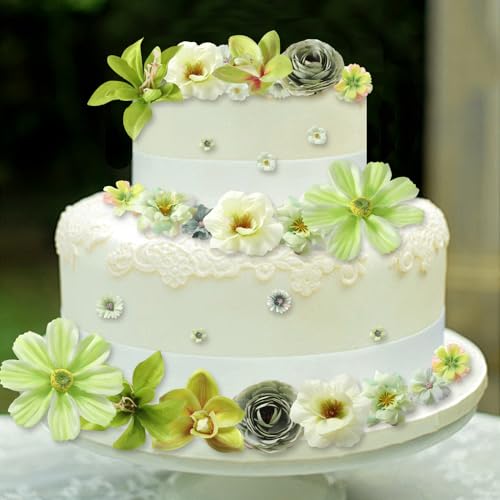 Fake Flower Heads Bulk - Green Silk Daisy & Rose Artificial Flower for Crafts, DIY, Graduation Cap, Wedding, Party, Cake Topper, Home Garland Decor - color: Green