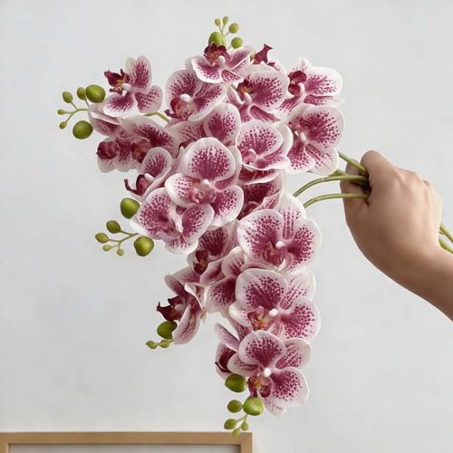 5 Artificial Orchid Flower Stems 18 Inches Real Touch Faux Phalaenopsis Flowers Fake Orchid Flowers Arrange for Wedding Bouquets Indoor Décor for Home Office (Spotted Pink) - color: Spotted Pink