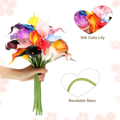 HARFINGTON 20pcs Artificial Calla Lily Fake Silk Flowers Bouquet Real Touch for Home Garden Wedding Party Decoration, Dark Cyan - color: Dark Cyan