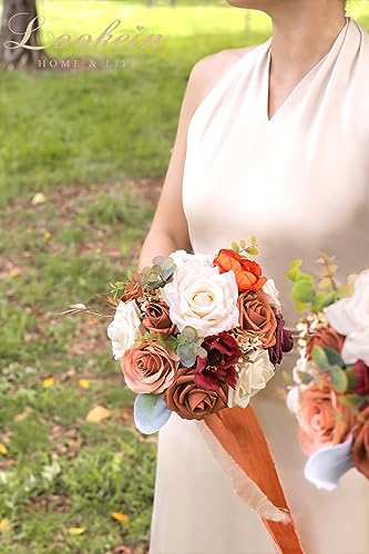 Lookein 7 Inch Wedding Bouquet for Bride Flower Bouquet for Bridesmaid Artificial Flowers Bouquet Rose Bouquet Bridal Bouquet Tossing Bouquet for Wedding Ceremony, Chic Terracotta - color: 7" Chic Terracotta