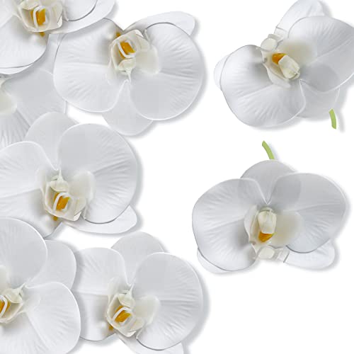 LARDUX Fake Flower Heads -Pack of 20 Artificial Orchid Heads Faux Butterfly Flower Head Bulk for DIY Wedding Crafts Party Centerpieces Home Decor -White - color: White