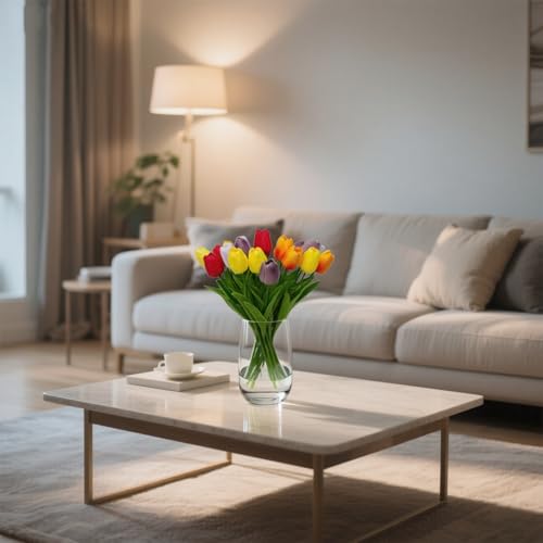 20pcs Faux Tulips Artificial Flowers Faux Flowers PU Artificial Tulips 13 Inch Mother's Day Easter Valentine’S Day Gifts in Home Kitchen Spring Decorations For Home (Multicolor-1) - color: Multicolor-1