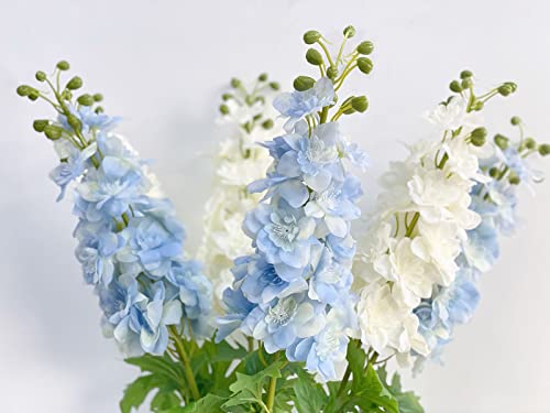 YalzoneMet 3 Pcs White Delphinium Artificial Flower, Real Touch Latex Delphinium Flower, Big 31.5'' Long Stem Lifelike Fake Silk Larkspur for Home Outdoor Wedding Flora Table Centerpiece - color: White