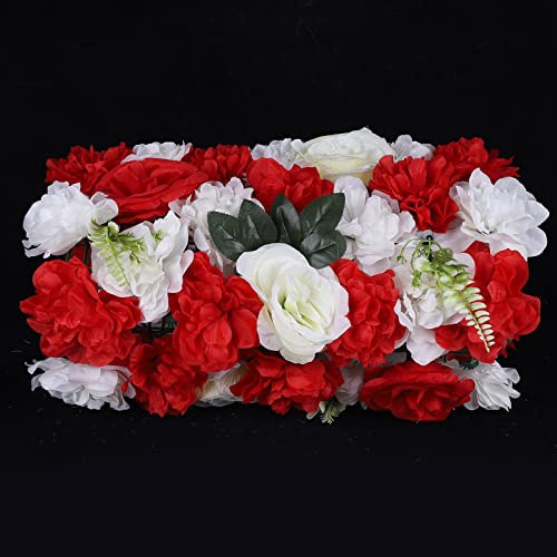 12 Pcs Artificial Flowers Wall Romantic Flower Wall for Background Decoration Silk Flower Roses Wall Panel Hanging Wedding Venue Main Road Decor Silk Flower Panels for Photo Backdrop (Red+White)