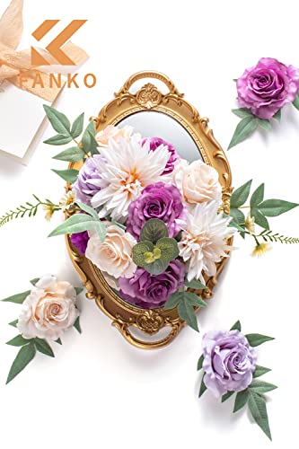 FANKO Artificial Flowers for DIY Bouquet, Purple Mauve Faux Rose, Ivory Peach Fake Flower Rose Dahlia Daisy for Vase, Floral Arrangement, Centerpieces, Wedding, Home Decor, Party Decoration - color: Lilac & Purple