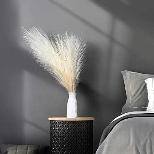 Faux Pampas Grass, 18"/45cm Artificial Pampas Grass Fluffy 6 Stem pompous Grass Flower Arrangement for Boho Home Wedding Decoration (Beige) - color: Beige