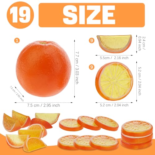 Woration 19 Pcs Artificial Fake Orange & Slices Blocks Set Simulation Fruits Model Realistic Oranges Home Decoration for Party Kitchen Wedding Props Ornament - color: Orange
