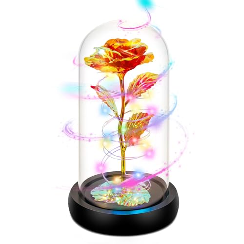 Childom Mothers Day Flowers Gifts for Mom from Daughter Son,Birthday Gifts for Women Mom Grandma Wife,Flowers for Delivery Prime,Rotating Red Light Up Rose in A Glass Dome,Anniversary Valentines Gifts - color: Rotating Red Colorful Large