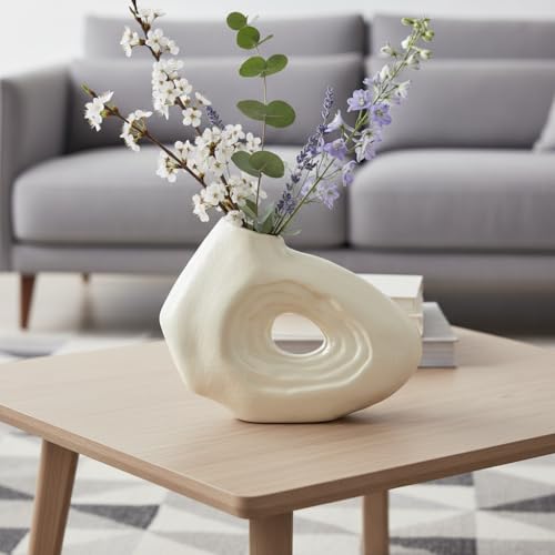 Sunddo Donut Vase, 7 Inch White Ceramic Vase for Modern Home Decor - Small Boho Style Decorative Vase for Flowers, Bathroom, Desk, Kitchen Table, Shelf Centerpiece - color: White, size: 7 inch