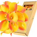 FiveSeasonStuff Real Touch Calla Lily Artificial Flowers Wedding Bridal Bouquet | Floral Arrangements | 15 Calla Lilies (Sunset Orange) - color: Sunset Orange
