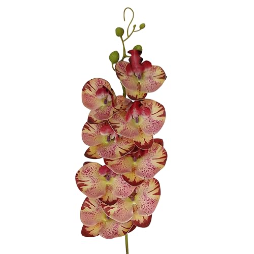 ATFL 6 Pack Orchid Artificial Flowers Real Touch, 32'' Artificial Fake Faux Silk Orchid Stem Bouquets for Wedding Party Home Garden Decor,Orquideas Artificiales para Decora (6,not Including Pot), - color: Pink+ Burgundy