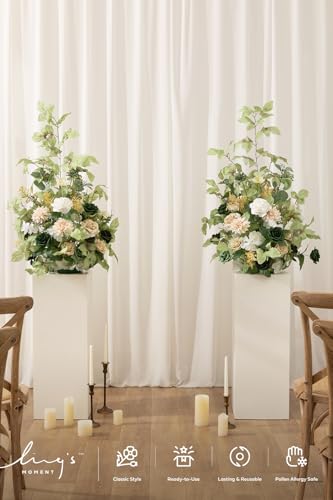 Ling's moment 41" Tall Free Standing Artificial Flowers Arrangements 2 pcs Wedding Arch Altar Stage Decorations Emerald & Tawny Beige Ceremony Reception Rose Fake Floral Party Centerpieces Decor - color: Grn-emerald & Tawny Beige