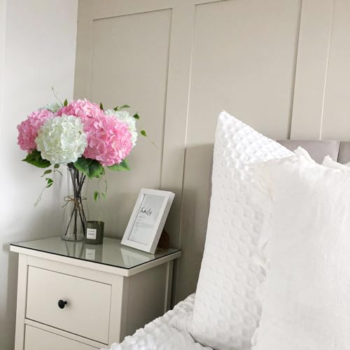 JINWOE 5pcs Pink Silk Hydrangea Fake Flowers, 20Inch Large Lifelike Artificial Flowers Bouquets Faux Hydrangea Stems for Home Wedding Party Table Core Indoor Home Decoration - color: Pink