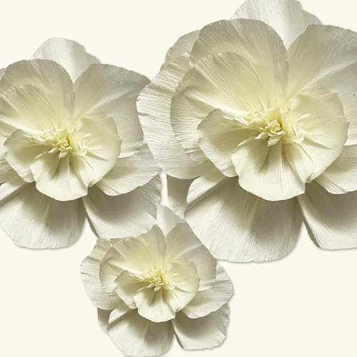 BRT Bearingshui Crepe Paper Flowers Decoration for Wall Total 9 Pcs, Artificial Flowers for Wedding Decor,Flower Backdrop Decor, Baby Bridal Shower Birthday Party, Cream 3D Wall Flowers Decor - color: Cream