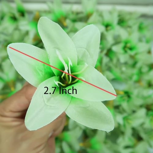 20 Pcs Artificial Lily Flower Head, Light Green | Fake Flowers Heads, Simulation Small Lily, DIY Handmade, Wedding Photography Party Home Decoration - color: Light Green