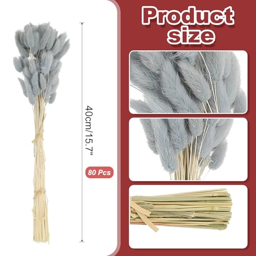 PATIKIL 15.7in Bunny Tails Dried Flowers, 80pcs Pampas Grass Decor Rabbit Tail Natural Pampas Grass Bulk Fluffy Faux Pampas Grass Dried for Home Boho Decor Vase Wedding Table, Blue - color: Blue