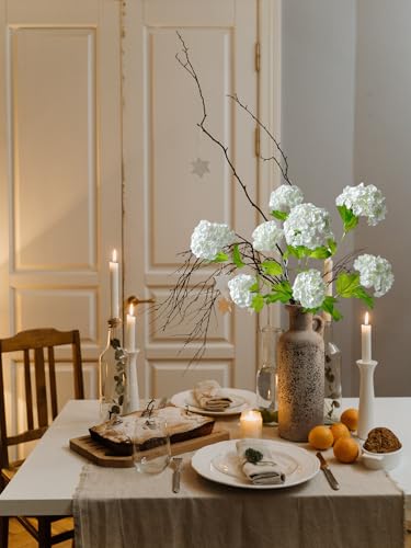 YalzoneMet 4 Pcs 26.8'' Viburnum Artificial Flower Snowball Lifelike Long Stem Real Touch White Small Hydrangea Latex Flower for Home Christmas Decoration Table Centerpieces Floral Arrangements - color: White
