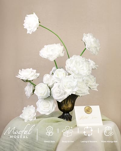 23pcs White Artificial Flowers Combo Box - Lifelike Premium Foam Peonies, Roses & Gardenias with Stems - DIY Wedding Bouquets, Centerpieces, Bridal Shower Decor & Bulk Fake Flowers - color: White