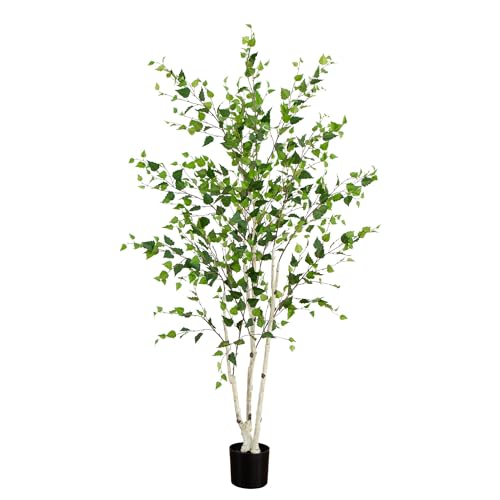 Nearly Natural 7ft. Artificial Birch Tree with Real Touch Leaves - size: 7ft