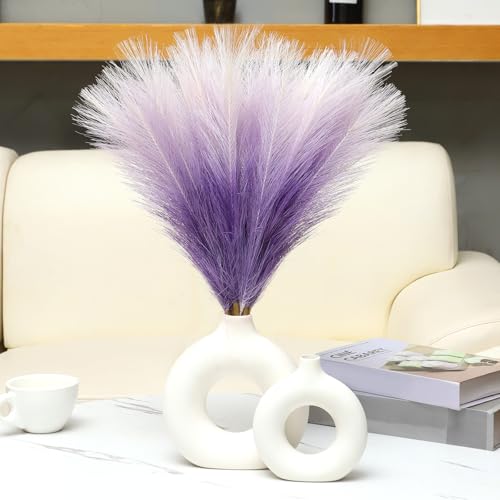 Ureymx Faux Pampas Grass Decor 17.7 Inch 6pcs, Pompas Grass Flower Arrangement and Vase Filler Artificial Pampas Grass Short Decor for Boho Home Wedding Decoration (Gradient Purple) - color: Gradient Purple, size: 17 Inch 6 Pcs
