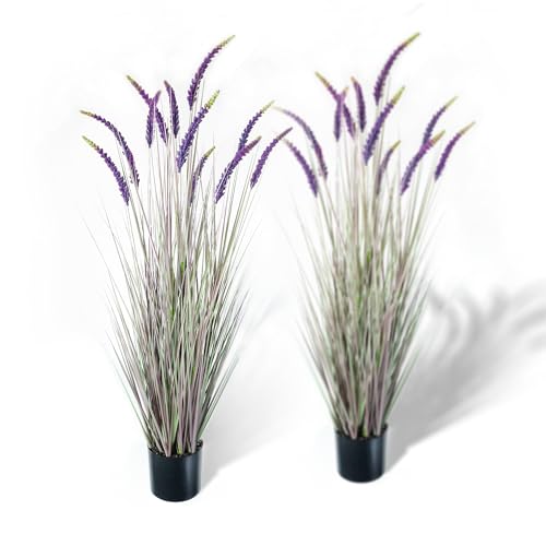 KOL 5ft 2-Pack Faux Veronica Spiked Speedwell Grass, 59in Artificial Veronica Spicata Plant, Tall Fake Reed Grasses for Home Office Garden Wedding Décor, Indoor Outdoor, UV-Resistant, Purple - color: Purple-green, size: 5FT