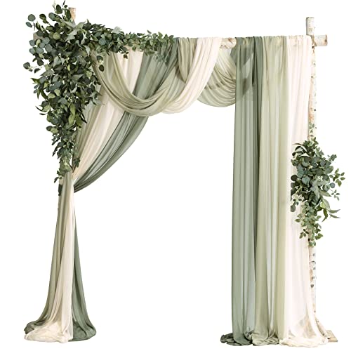 Ling's moment Wedding Arch Kit, Green Flowers & Sheer Drapes | Artificial Flowers, Luxury Ceremony Backdrop for Brides & Planners, Garden & Outdoor Weddings, Spring & Summer, 5-Piece Set - color: Wht-sage Green