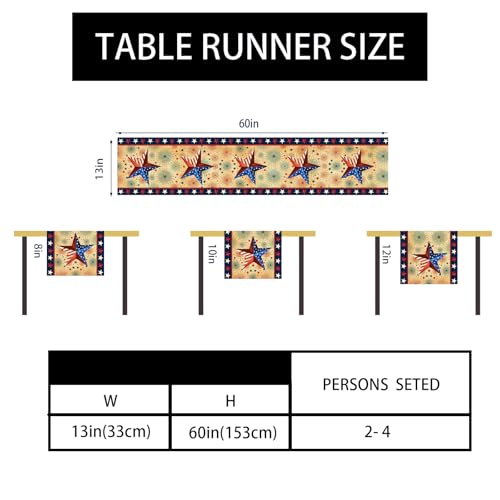 Stars Stripes Patriotic Table Runner 60 Inches 4th of July Memorial Day Decorations and Supplies for Home Kitchen Dining Table Decor - size: Table Runner,13" x 60"