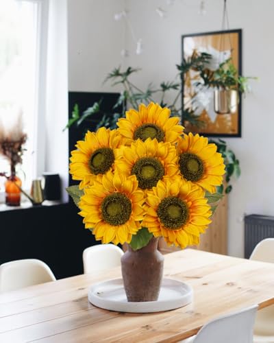 Large Silk Yellow Sunflowers Artificial Fall Flowers 26" Long Stem Artificial Sunflower 6 Pcs Tall Fake Sun Flowers Vintage Faux Sunflowers Bulk with Stem for Home Wedding Birthday Party Decor - color: Vintage Yellow
