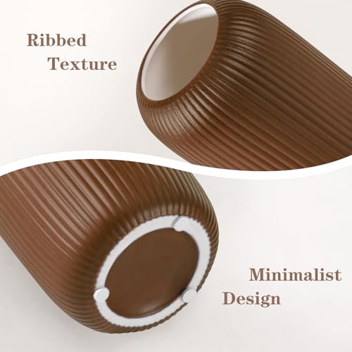 Ceramic Vase for Flowers – Modern Small Ribbed Textured Flower Vase for Home Decor, Pampas Grass, Decorative, Farmhouse, Coffee Table, Kitchen Centerpieces, Bookshelf and Home Living (Caramel) - color: Caramel