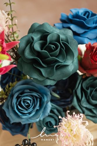 Ling's moment Fake Flowers Box, Foam Roses Artificial Fern Berry Faux Greenery Stems for Wedding Bouquets Centerpieces Table Decorations Floral Arrangement, Navy Blue & Pink, Deluxe Combo - color: Blu-navy Blue & Pink, size: Deluxe