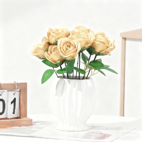 100 Pcs Premade Satin Ribbon Rose Petals Half-Finished Crafting DIY Eternal Flowers Bouquets (Golden Champagne) - color: Golden Champagne