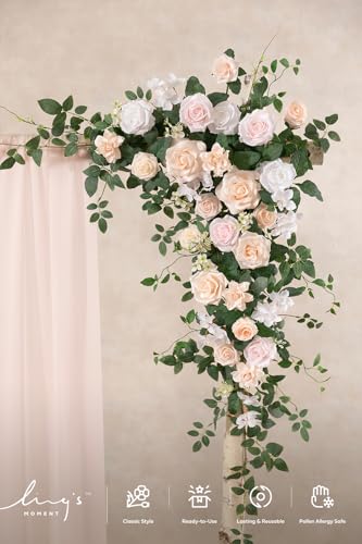 Ling's moment Wedding Arch Flowers - 6.5FT Floral Garland for Ceremony Arbor Backdrop Decoration - Artificial Rose Floral Swag for Sweetheart Table Birthday Party, Baby Shower, Blush Pink - color: Pk-blush & Cream