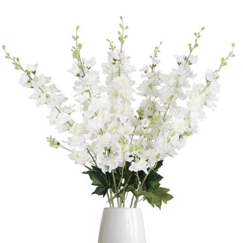 White Delphinium Artificial Flowers,8PCS Long Stem Silk Larkspur Flowers 33.5'' Faux Delphinium Stems for Tall Vase Home Wedding Table Decor(White) - color: White