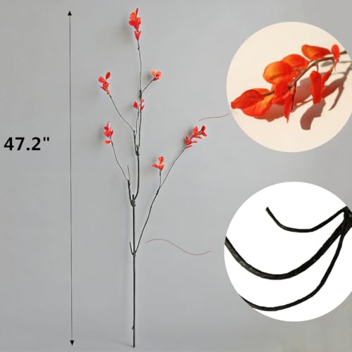 5PCS Artificial Eucalyptus Stems Faux Ficus Branches Fake Greenery for Home Office Wedding Vase Filler Shop Decoration - color: Orange