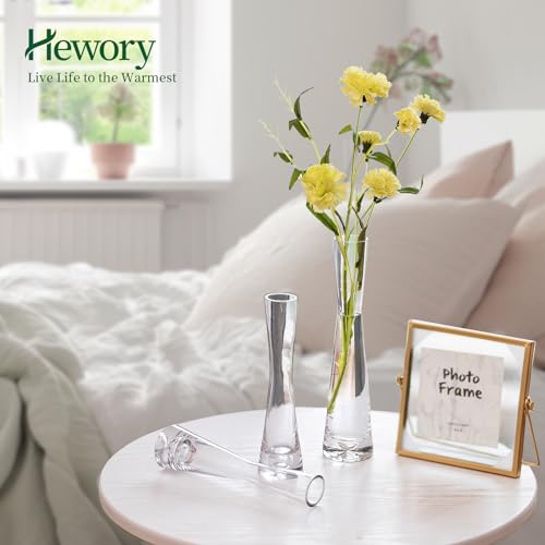 Hewory Glass Bud Vases for Centerpieces Set of 6, Handmade Modern Clear Small Skinny Decorative Single Flower Vase, Minimalist Slim Floral Vase for Home Wedding Party Events Table Decor, 7.87" - size: 7.87in