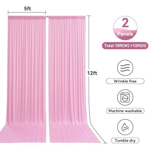 10ftx12ft Wrinkle Free Pink Backdrop Curtain for Parties, 2 Panels Silky Polyesyer Photo Backdrop Drapes 12 ft Long Back Drop Cloth for Wedding Girls Birthday Photography Background - color: Pink, size: 5ft(W)x12ft(H)_2 Panels