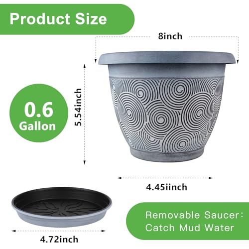 Fodetyff 8 Inch Flower Pots Planters for Indoor Outdoor Plants, 4 Pack Plastic Small Plant Pots with Drainage Hole & Tray, Modern Decorative Garden Pot with Saucer, Plant Container for House - color: Blue, size: 8 inch-4 pack