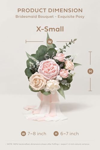 Ling's moment Artificial Bridesmaid Bouquets Set of 6,Pink Wedding Flower Bouquets Blush Floral Bouquet Bridal Bouquets with Ribbon Ceremony,Anniversary，7-inch Diameter - color: Pk-blush & Cream