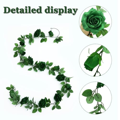 Felice Arts 2 Pack Green Artificial Flower Garland, Each 6.5FT Fake Rose Floral Garland, Hanging Rose Vines Spring Garland for Wedding St.Patrick's Day Swing Table Home Party Decor - color: Green