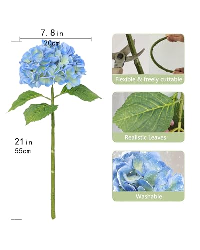5pcs Blue Hydrangea Artificial Flowers Real Touch Latex Large Fake Hydrangeas 21in Lifelike Full Dried Faux Hydrangeas Flowers for Home Decor Wedding Party Arrangements - color: Blue, size: 5Pcs