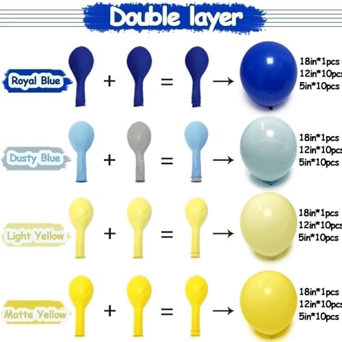 Blue and Yellow Balloon Garland Double Stuffed Pastel Yellow Dusty Blue Balloon Arch Kit for Summer Tropical Hawaiian Luau Lemon Baby Shower Birthday Wedding Party Decor - color: Yellow Blue