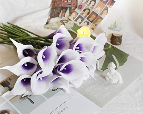 DuHouse 20Pcs Calla Lily Artificial Real Touch Latex Flowers Fake Wedding Bouquet Home Wedding Party Decor (Purple White) - color: Purple White, size: 20pcs