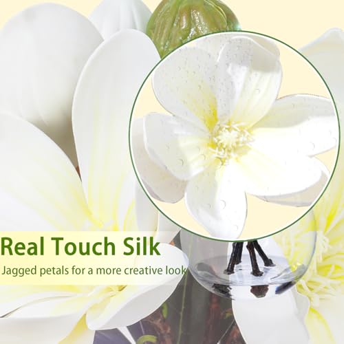 White Magnolia Artificial Flowers with Vase Fake Magnolia Flowers Indoor Real Touch Flowers with Faux Water for Home Decor Centerpieces for Tables - color: Magnolia White