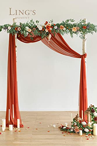 Ling's moment Fall 9FT Flower Garland for Backdrop Decorations - Wedding Arch Flowers, Eucalyptus & Rose, Artificial Floral Garland for Mantle - Sweetheart Table Decor for Ceremony, Terracotta - color: Or-terracotta & Orange