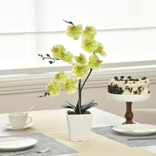 15" Tall Artificial Silk Phalaenopsis Orchid Flower Plant Pot Arrangements (Apple Green) - color: Apple Green