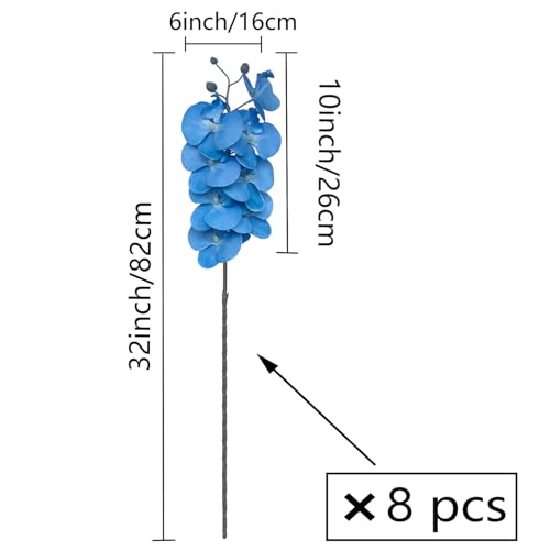 FagusHome 8 Pcs Artificial Phalaenopsis Flowers 32 Inch Artificial Orchid Flowers Fake Flowers Stem Plants for Home Décor (Blue) - color: Blue